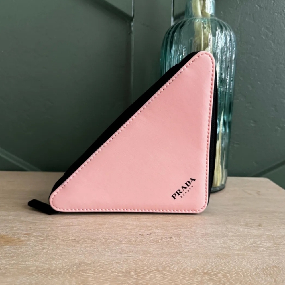 Prada Beauty Pink with Black AccentsTriangular Cosmetic Bag Pouch- NEW- GWP